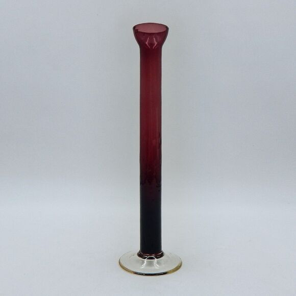 Amethyst Floral Etched Candlestick Vase 10 Inch Clear Base Thin - Picture 1 of 10